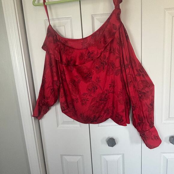 Free people floral one-shoulder satin top Red medium holiday whimsygoth sexy - Picture 3 of 9